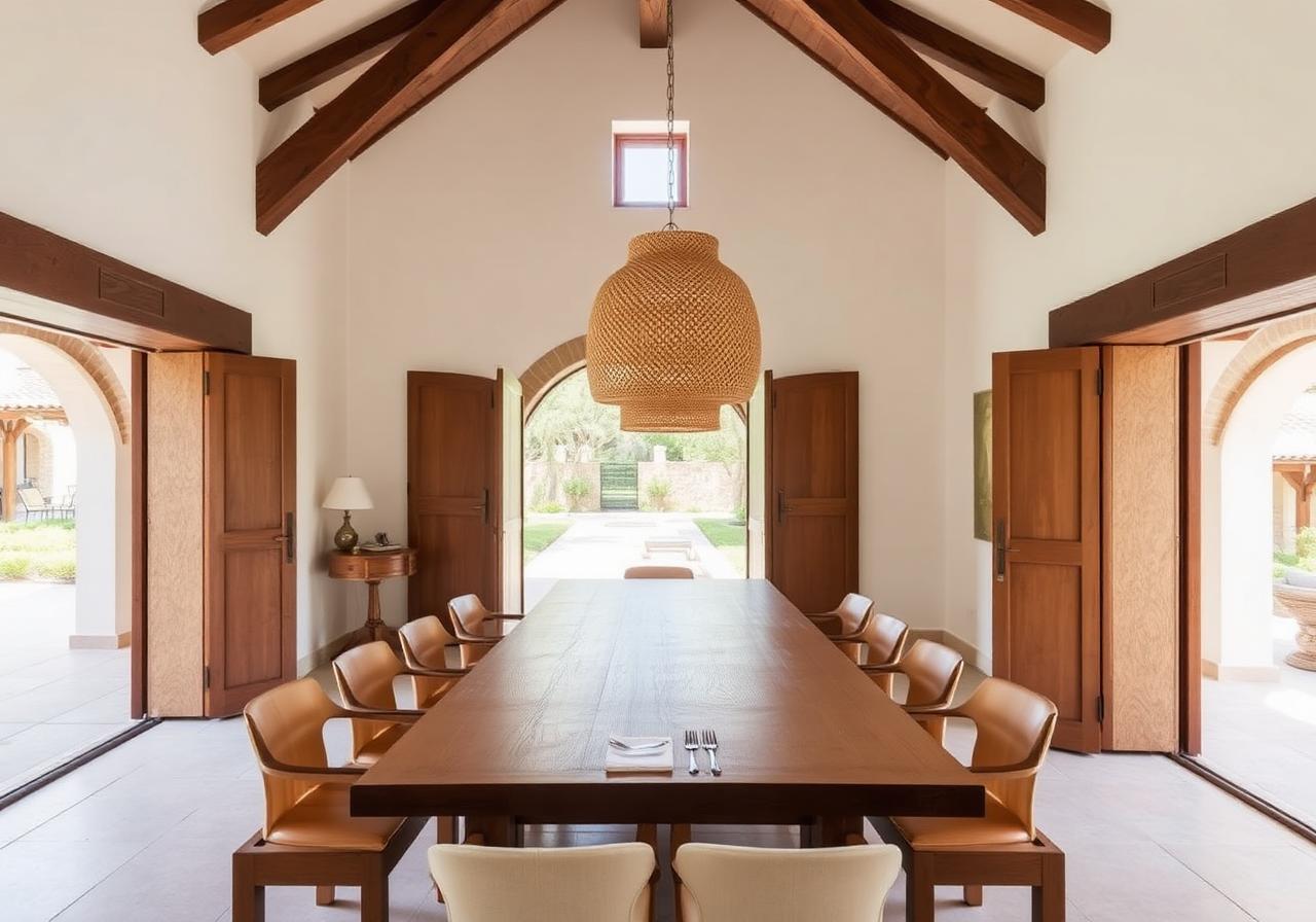 Comedor con vigas vistas